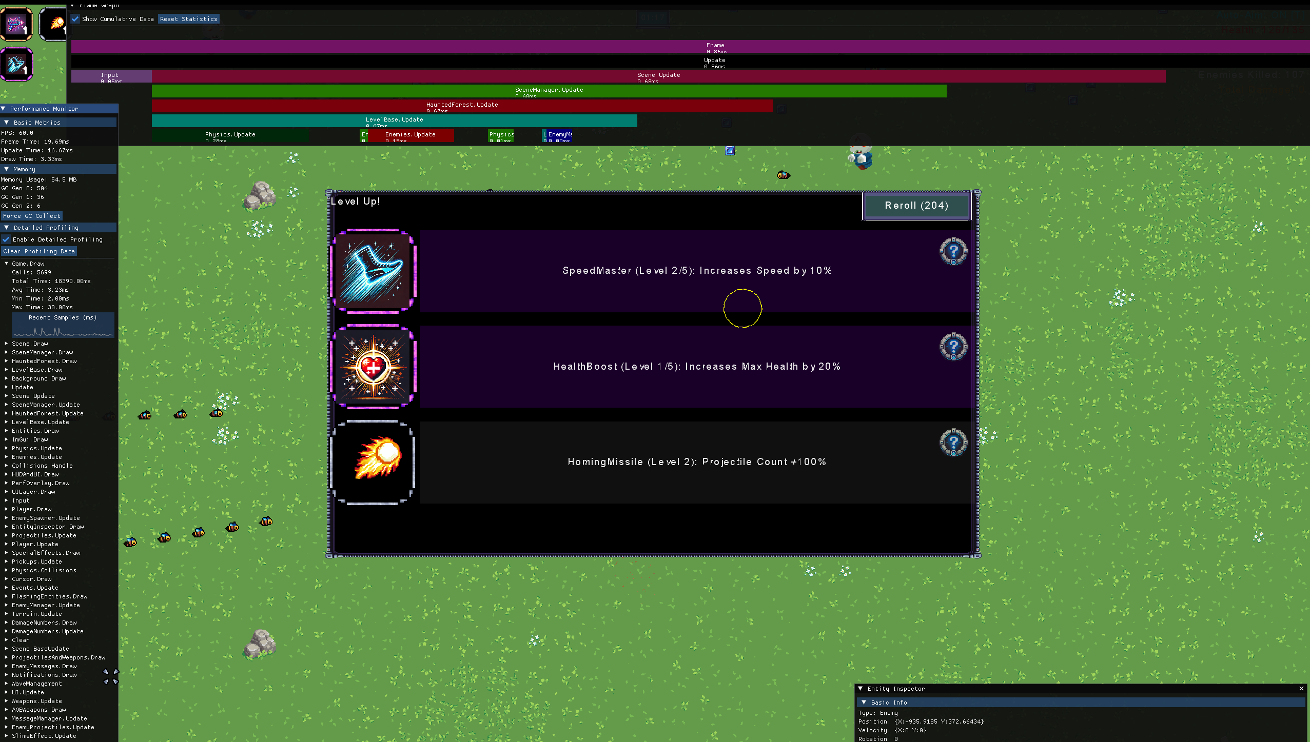 In-game performance profiler - flame chart visualization